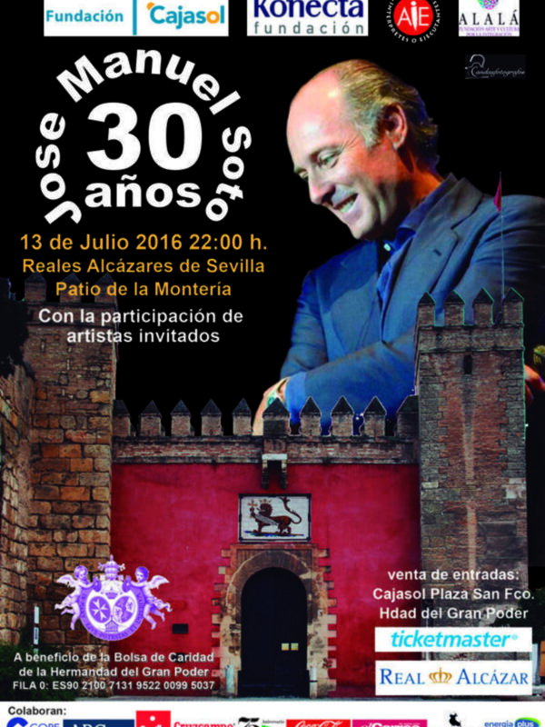 Concierto de José Manuel Soto en Reales Alcázares de Sevilla, el 13 de julio a las 22:00 h. Con la participación de artistas invitados y con entrada gratuita.