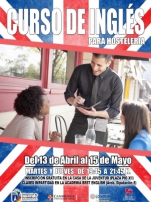 La Delegación de Juventud ofrecerá un curso gratuito de inglés para menores de 30 años que se dedican al sector hostelero