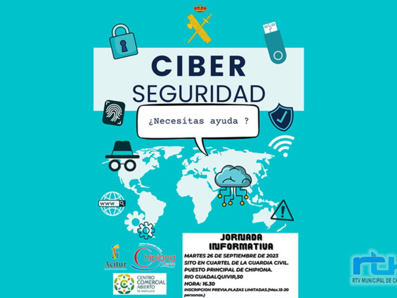 Jornada informativa sobre ciberseguridad en Chipiona, organizada por la Guardia Civil y el Ayuntamiento de Chipiona.