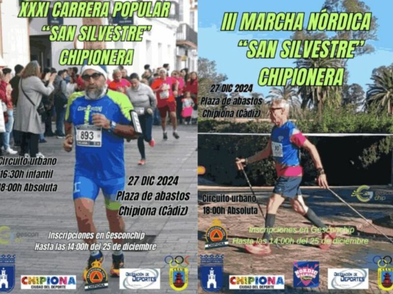 XXXI Carrera Popular San Silvestre y III Marcha Nórdica Chipionera en Chipiona, Cádiz. Inscripciones hasta el 25 de diciembre.