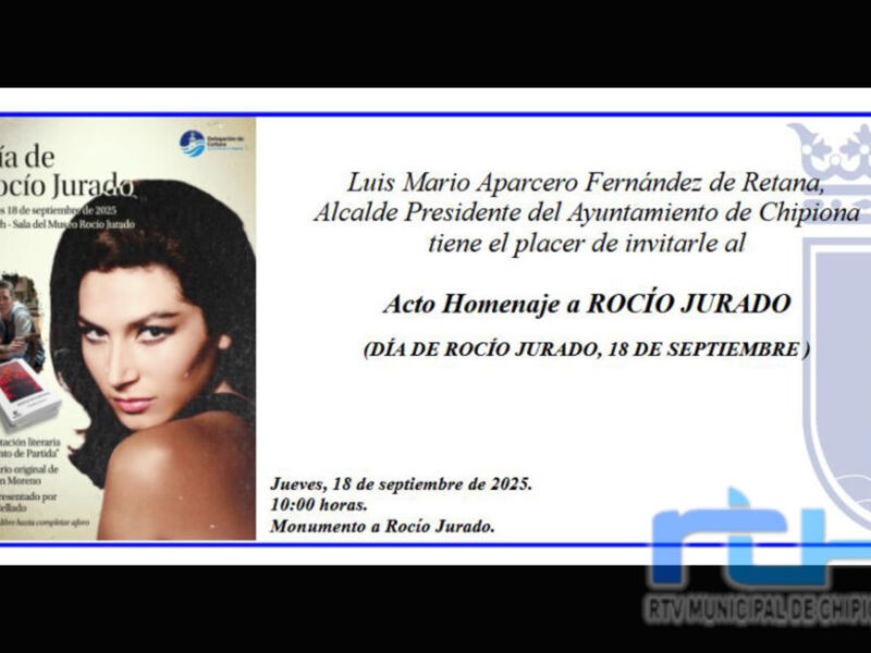 Invitación al Acto Homenaje a Rocío Jurado en Chipiona, el 18 de septiembre de 2025.