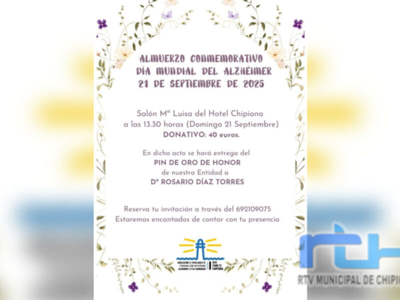AFA Faro de Chipiona conmemora el Día Mundial del Alzheimer con un almuerzo y un reconocimiento a Rosario Díaz Torres