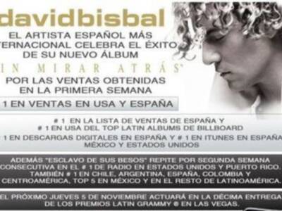 David Bisbal es N.º 1 en ventas en España y Estados Unidos con su nuevo álbum Sin Mirar Atrás"