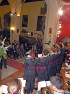 Sevilla.Concierto de marcha procesional de la A.M Dulce Nombre de Jesús de Estepa  en la Iglesia  Parroquial por la Hermandad del Nazareno de Alcalá del Rio.