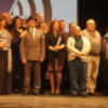 Miguel Gallardo, Juan Mellado, Jose Antonio Campuzano, Charo Reina, Manuel del de Angustias, Eduardo Banderas ,el Mani y Maria de la Colina entre los premios Temperamento,de la gala de Radio Valencina  