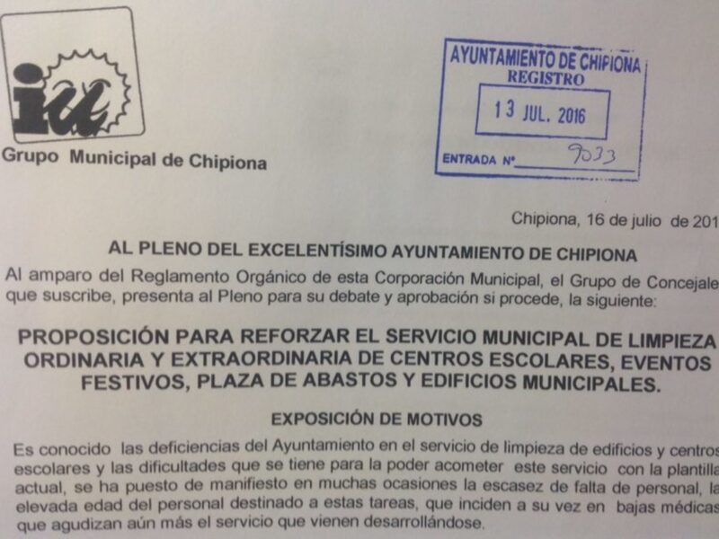 El PP permite deficiencias en la limpieza de los colegios incluso disponiendo desde el 13 de julio de una proposición de IU