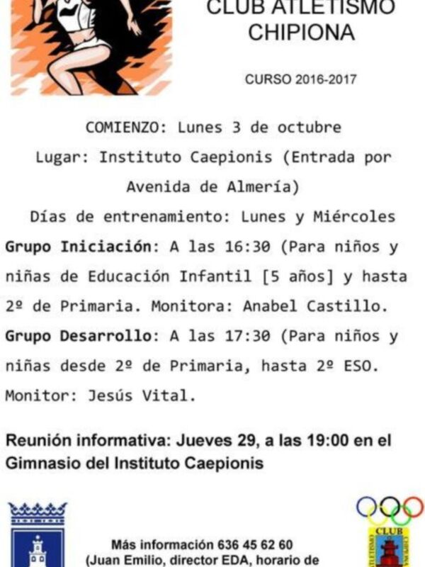 El lunes 3 de octubre inicia la temporada la Escuela de atletismo de Chipiona