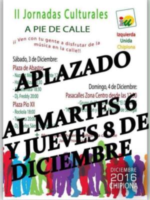 Izquierda Unida pospone las jornadas “Cultura a pie de calle” a los días 6 y 8 a causa de la previsión de lluvia