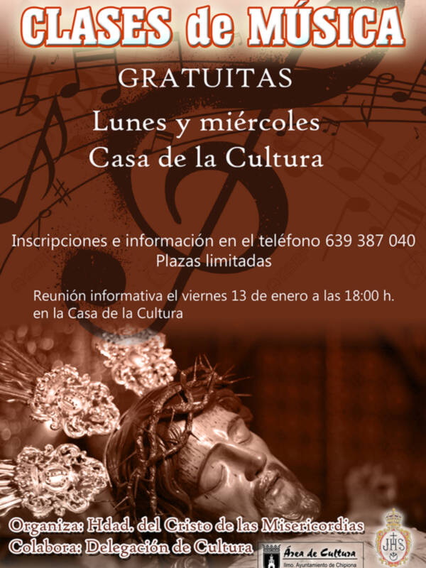 La Hermandad del Cristo de las Misericordias ofrece la oportunidad de acceder a clases de música gratuitas