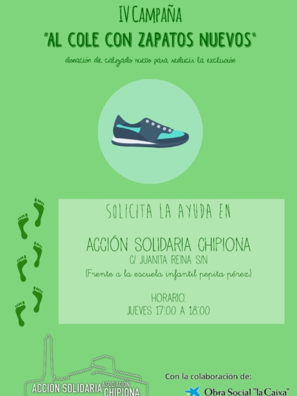 Acción Solidaria Chipiona vuelve a poner en marcha la campaña ‘Al cole con zapatos nuevos’ con el apoyo de Obra Social La Caixa