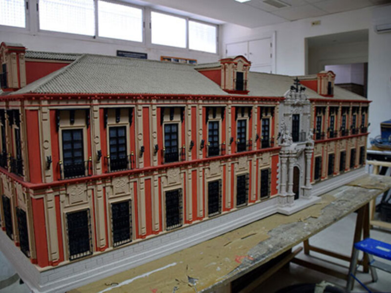 La maqueta del Belén de la solidaridad inspirada en el Palacio Arzobispal de Sevilla.