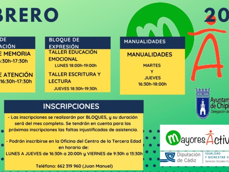 El Ayuntamiento de Chipiona pone en marcha un amplio programa con alternativas de ocio y dinamización en el Centro de mayores