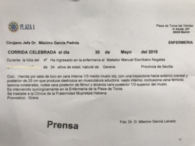 Parte médico Manuel Escribano