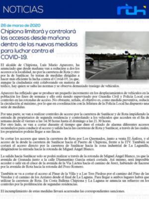 Chipiona limitará y controlará los accesos desde mañana dentro de las nuevas medidas para luchar contra el COVID-19