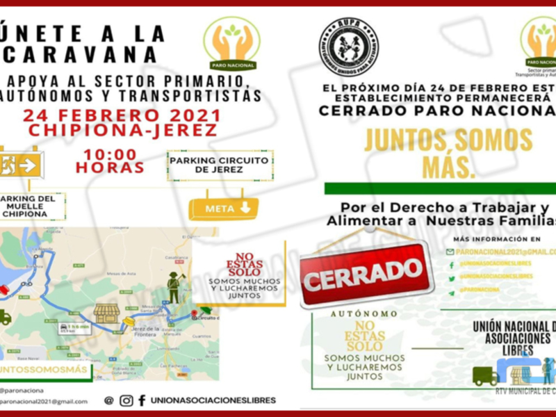 Una caravana del sector primario, autónomos y transportistas saldrá mañana de Chipiona a las 10:00 h. desde el Muelle