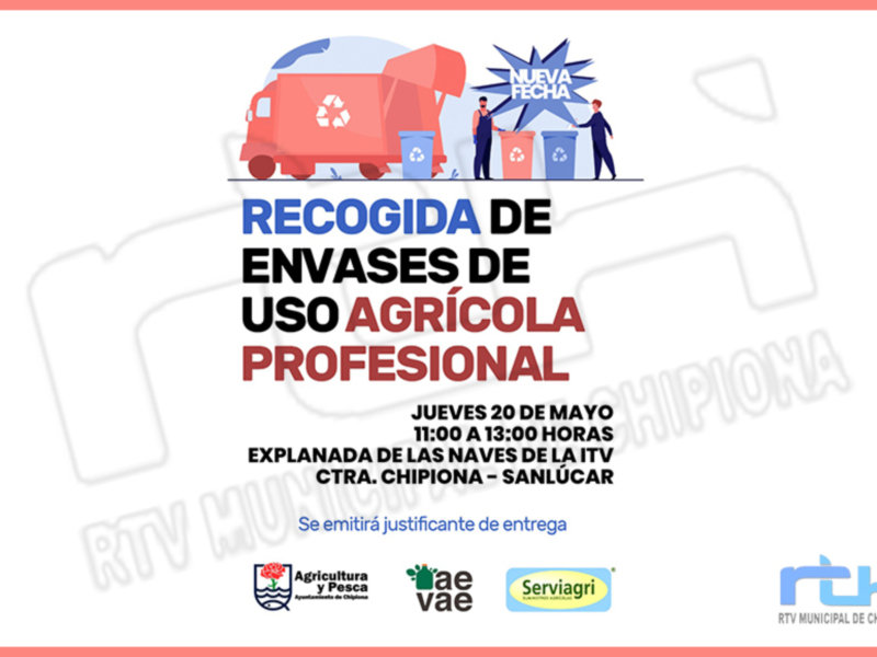 El 20 de mayo tendrá lugar una nueva recogida de envases de uso profesional para los agricultores de Chipiona  