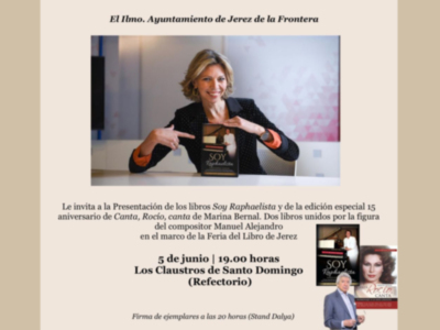  Marina Bernal presenta el 5 de junio Soy Raphaelista en la Feria del Libro de Jerez a las 19 horas en el Refectorio del Claustro de Santo Domingo 