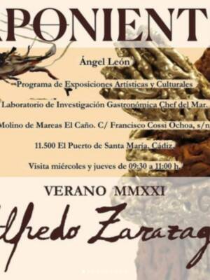 Pinturas de Alfredo Zarazaga sobre habitantes de corrales de pesquería en el restaurante Aponiente del chef Ángel León