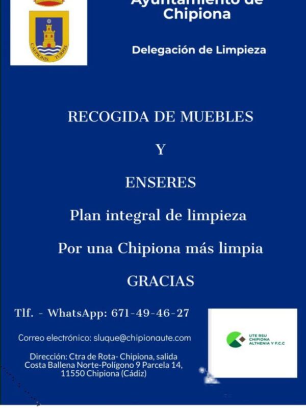 Habilitado un número de teléfono y un correo electrónico para la recogida de muebles y enseres de Chipiona