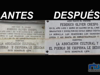 La Delegación de Cultura sustituye las letras de la placa del lugar de nacimiento del dramaturgo Federico Oliver Crespo