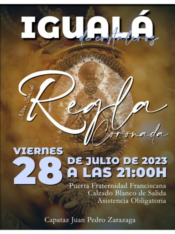 El próximo viernes 28 de julio se llevará a cabo la ‘iguala’ de costaleros para la procesión de la Virgen de Regla el 8 de septiembre