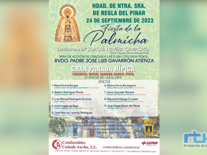 El domingo 24 de septiembre se celebra la Fiesta de la Palmicha que este año estará dedicada a Joaquín Rivera Camacho