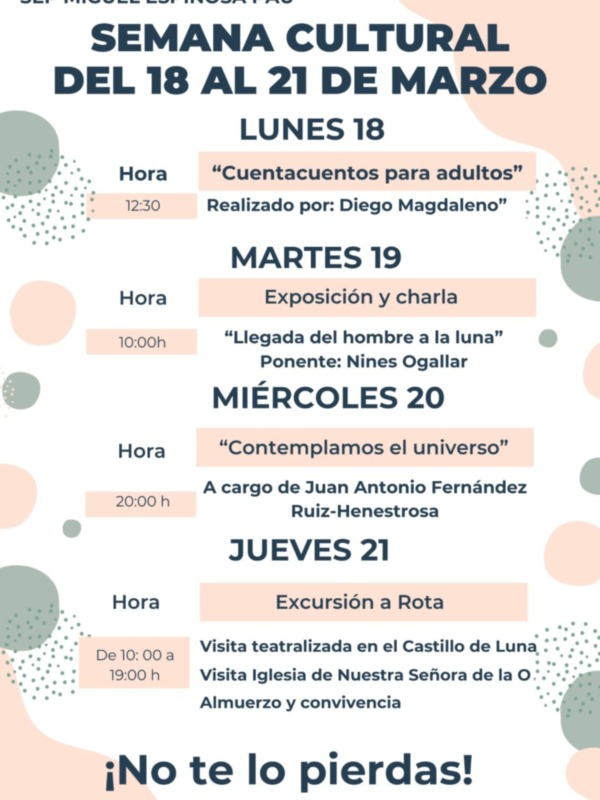 El Centro de Educación de Adultos de Chipiona comienza el lunes su semana cultural