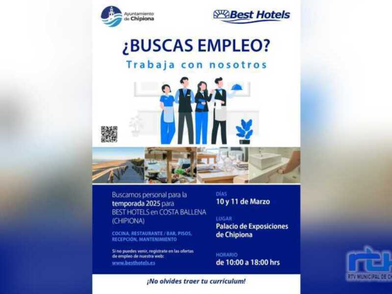Hoteles Best llevará a cabo en Chipiona la próxima semana dos jornadas de captación para un centenar de puestos de trabajo 